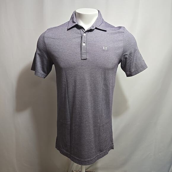 Travis Mathew Golf Polo Shirt Men Size Medium Lavender Striped Pima Cotton Blend - Picture 1 of 10